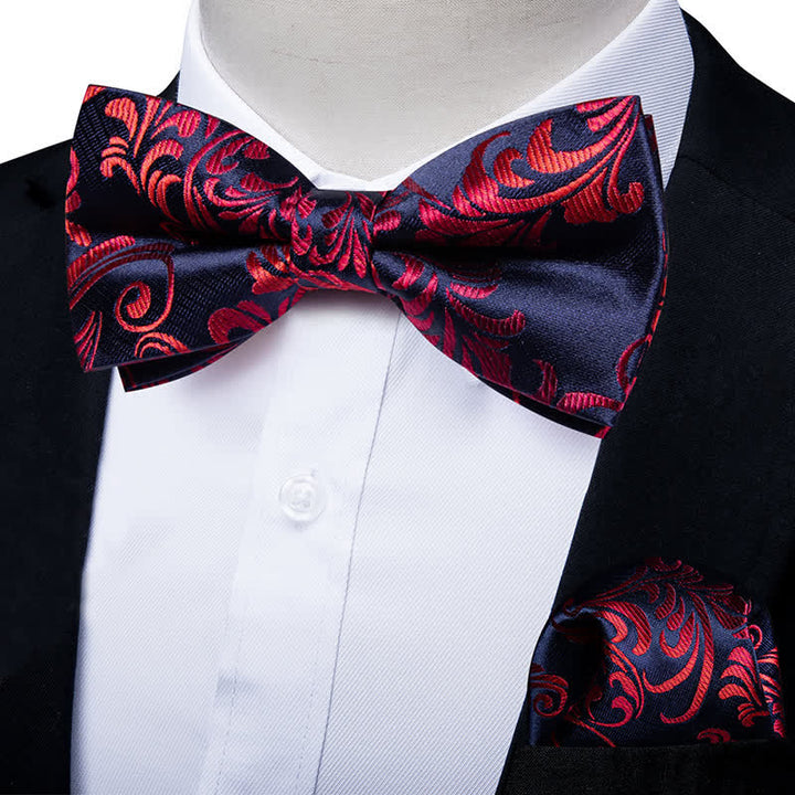 Conjunto de 2 pañuelos de bolsillo con pajarita y estampado floral rojo y azul marino para hombre