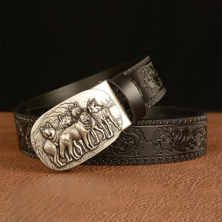 Cinturón de cuero retro para hombre con diseño de lobos