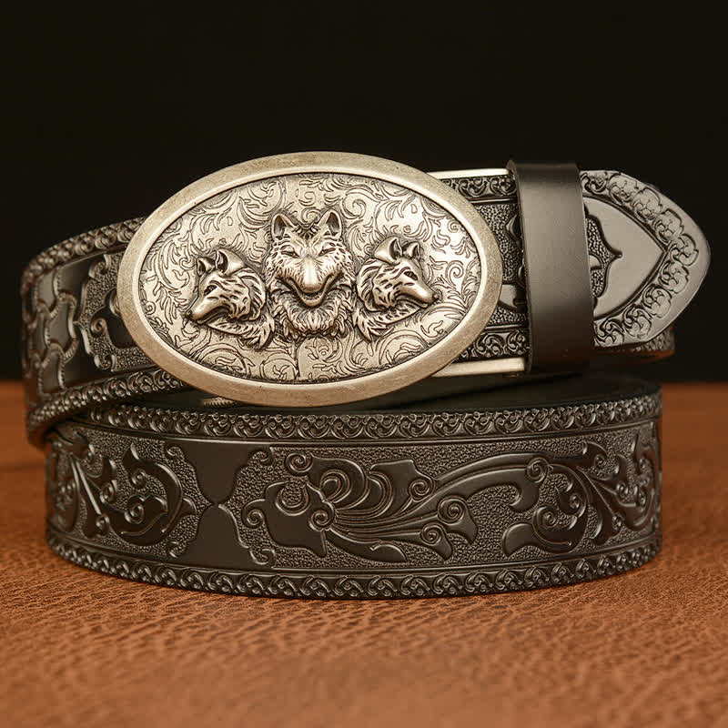 Cinturón de cuero para hombre de la leyenda de los lobos hambrientos