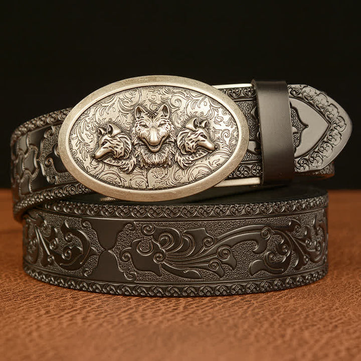 Cinturón de cuero para hombre de la leyenda de los lobos hambrientos