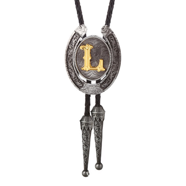 Corbata de bolo moderna con letras iniciales de la A a la Z en forma de herradura occidental