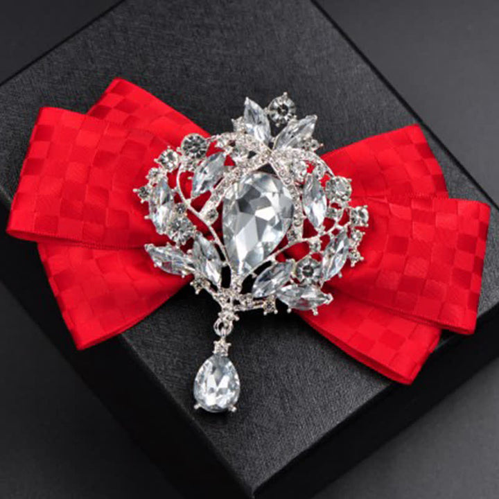 Juego de 3 broches y pajaritas con diamantes de imitación a cuadros