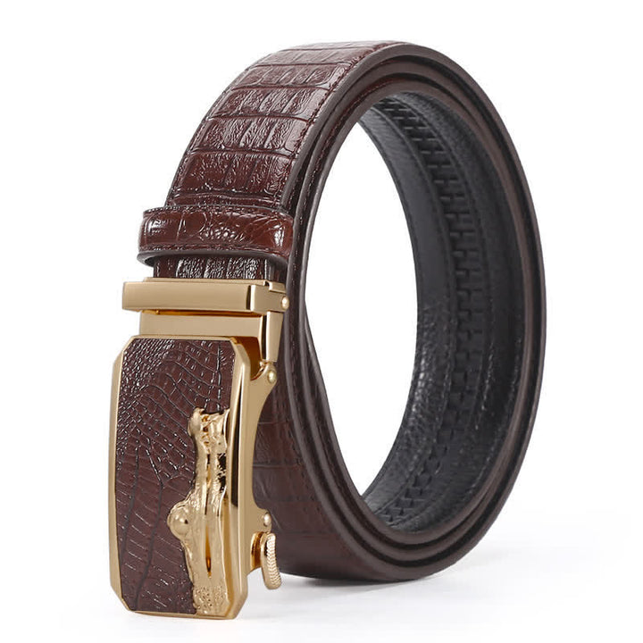 Cinturón de piel con hebilla automática y diseño de cocodrilo para hombre
