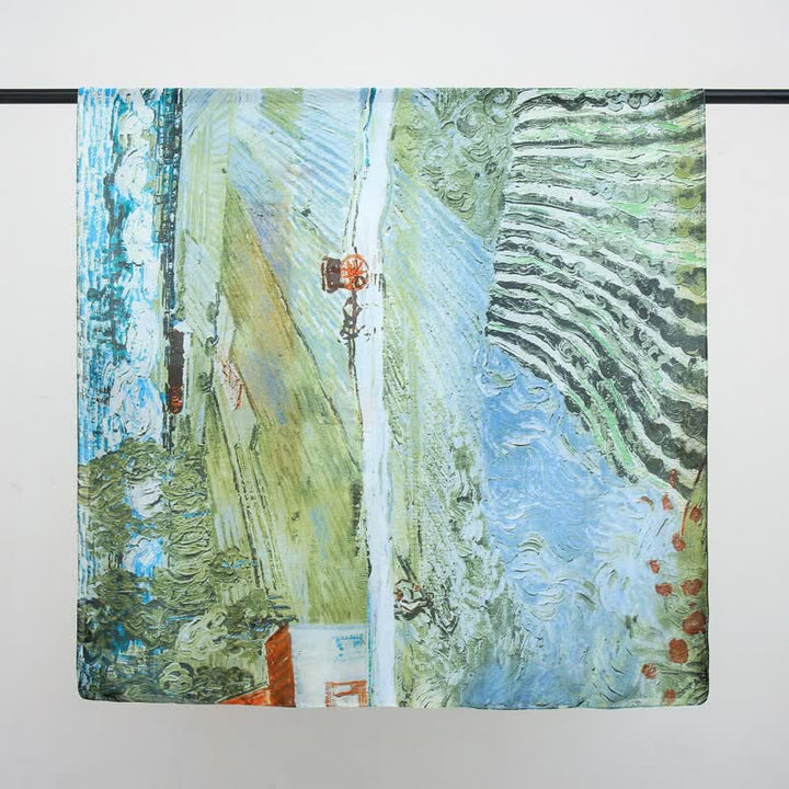 Bufanda fina tipo chal primaveral con pintura al óleo para mujer