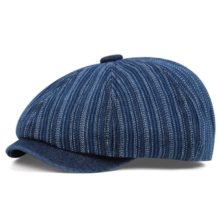 Gorra de boina de vendedor de periódicos octogonal a rayas de moda