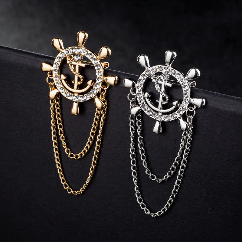 Broche de cadena de ancla con rueda de barco de la Armada para hombre