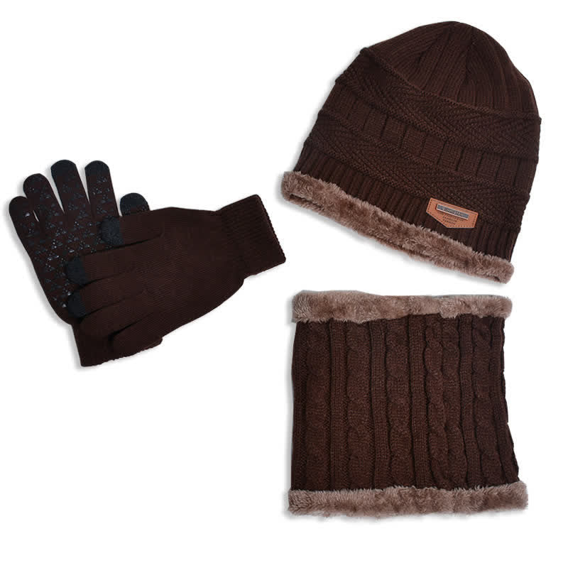 Conjunto de 3 gorros de punto, bufanda y guantes para adultos y niños