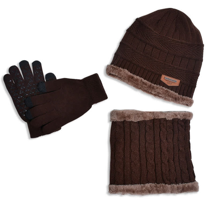 Conjunto de 3 gorros de punto, bufanda y guantes para adultos y niños