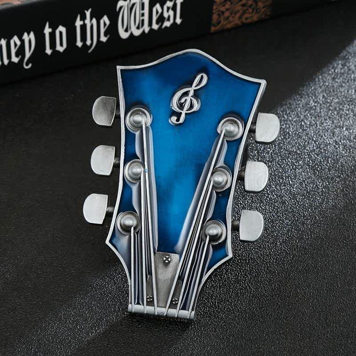 Cinturón de cuero con hebilla de clavijero de guitarra musical para hombre hecho a mano