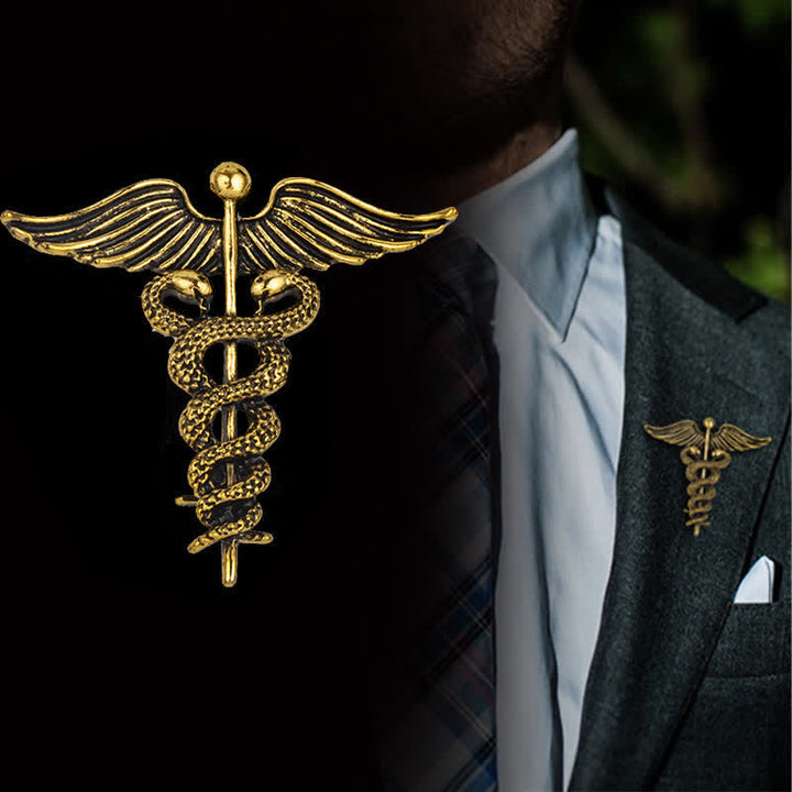 Broche de serpiente doble con caduceo para hombre