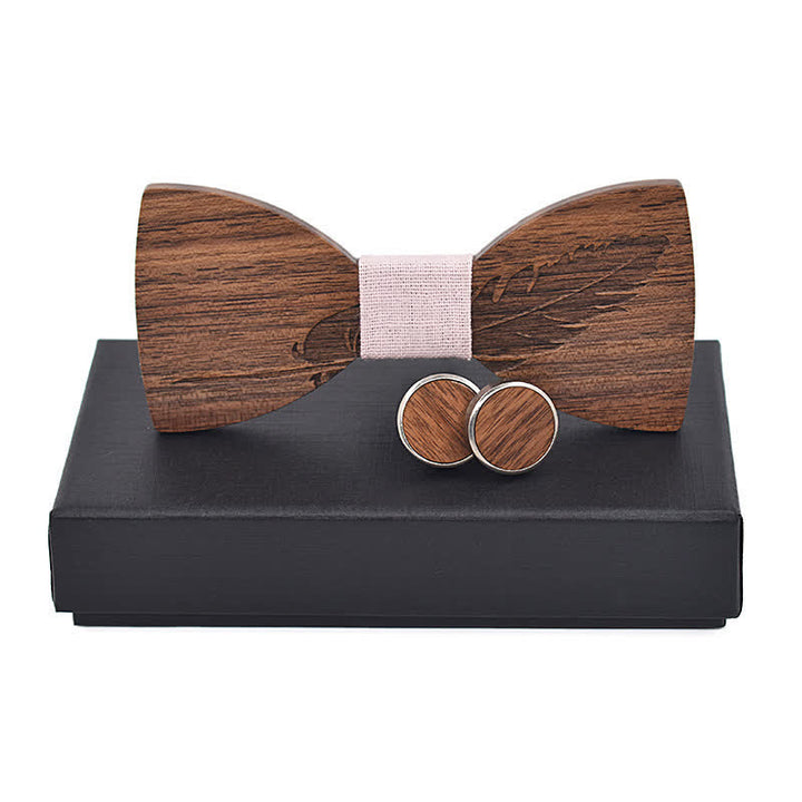 Juego de 2 pajaritas de madera con grabado de plumas para hombre