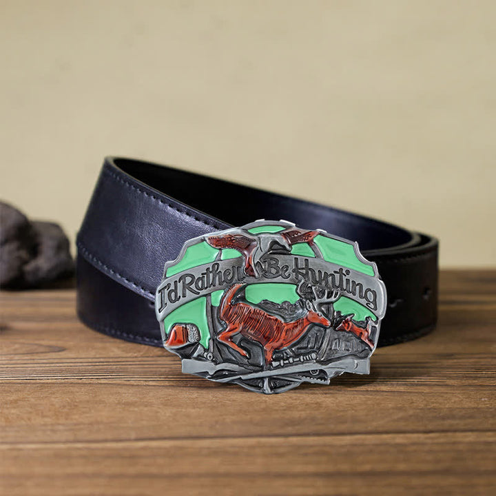 Cinturón de cuero con hebilla para hombre, hecho a mano, con diseño de ciervos en la naturaleza
