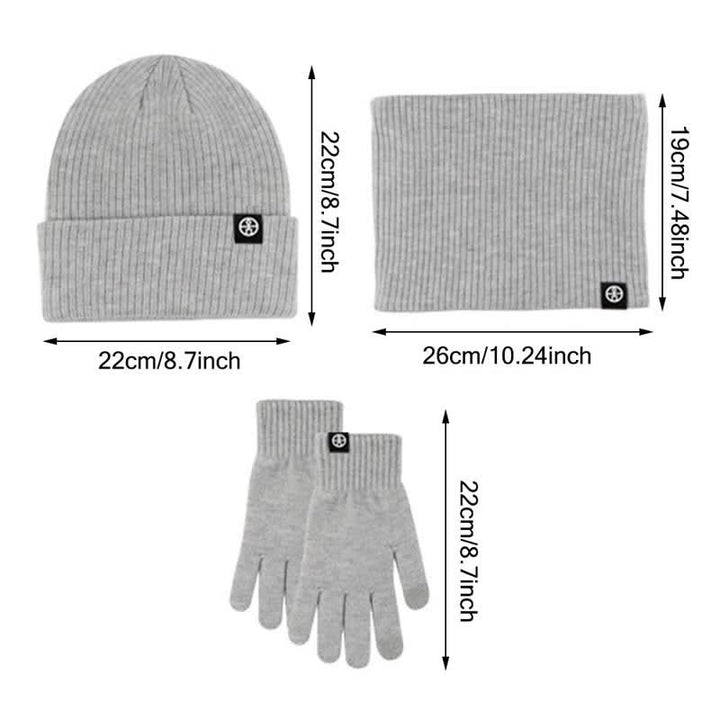 Conjunto de 3 guantes y gorro unisex de color liso, suaves, con bufanda