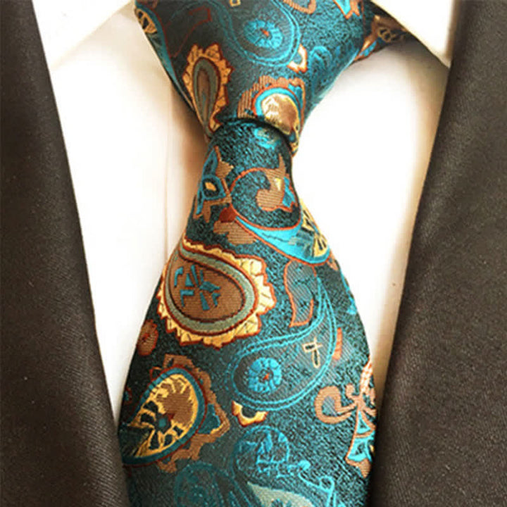 Corbata de hombre con estampado paisley nostálgico de color verde oscuro