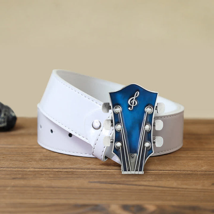 Cinturón de cuero con hebilla de clavijero de guitarra musical para hombre hecho a mano