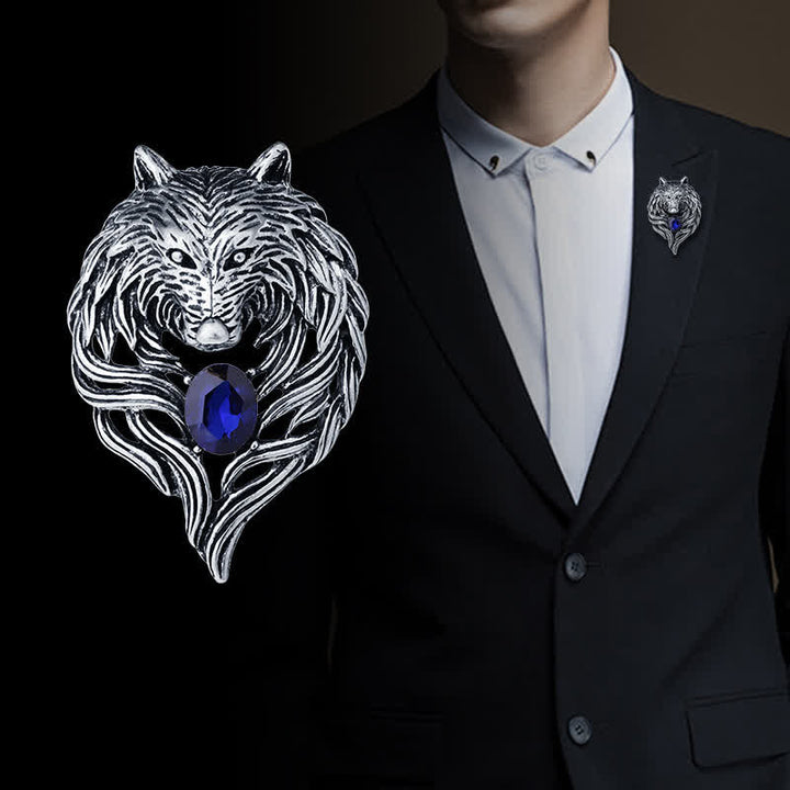 Broche de cabeza de lobo legendario para hombre