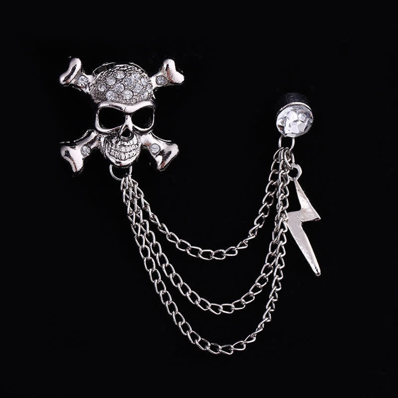 Broche de cadena con relámpagos y calavera gótica para hombre