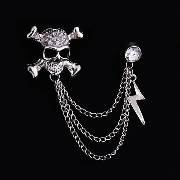 Broche de cadena con relámpagos y calavera gótica para hombre