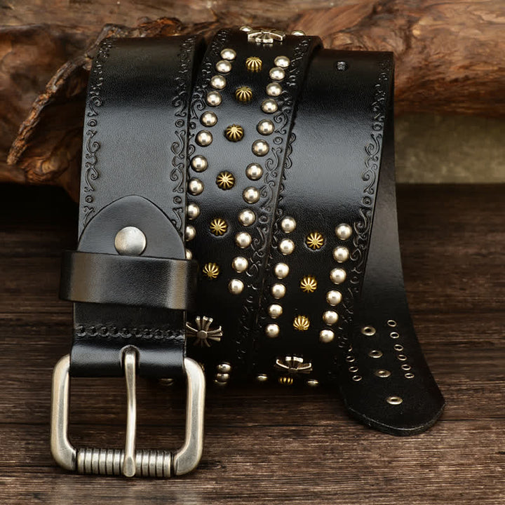 Cinturón unisex estilo rock con decoración con tachuelas y remaches cruzados