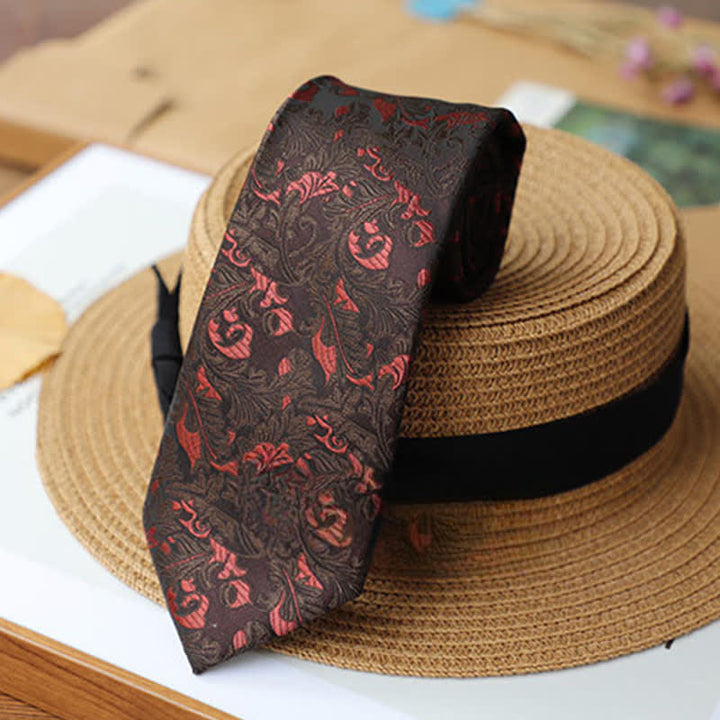 Corbata misteriosa exótica con cardos negros y rojos para hombre