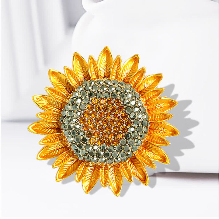 Broche de mujer con diamantes de imitación y girasol amarillo
