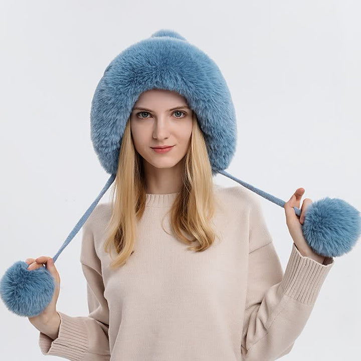 Gorro de punto grueso y cálido con tres pompones para mujer - image 4