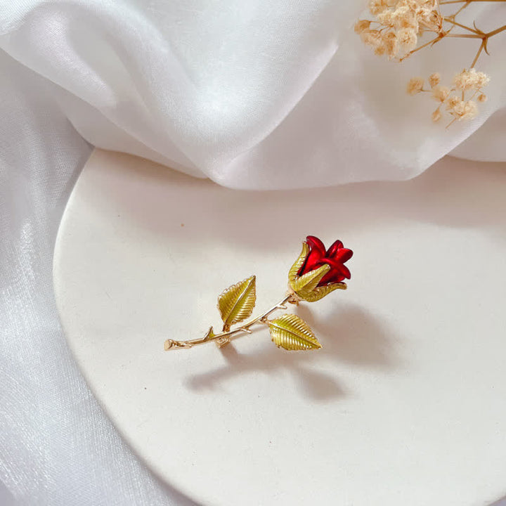 Broche de rosa con tallo para mujer