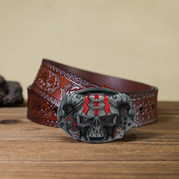 Cinturón de cuero con hebilla de payaso y calavera para hombre, hecho a mano