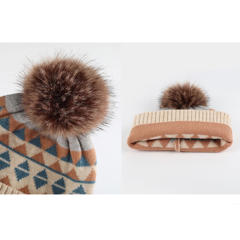 Conjunto de 3 guantes y gorro con estampado de triángulos para mujer