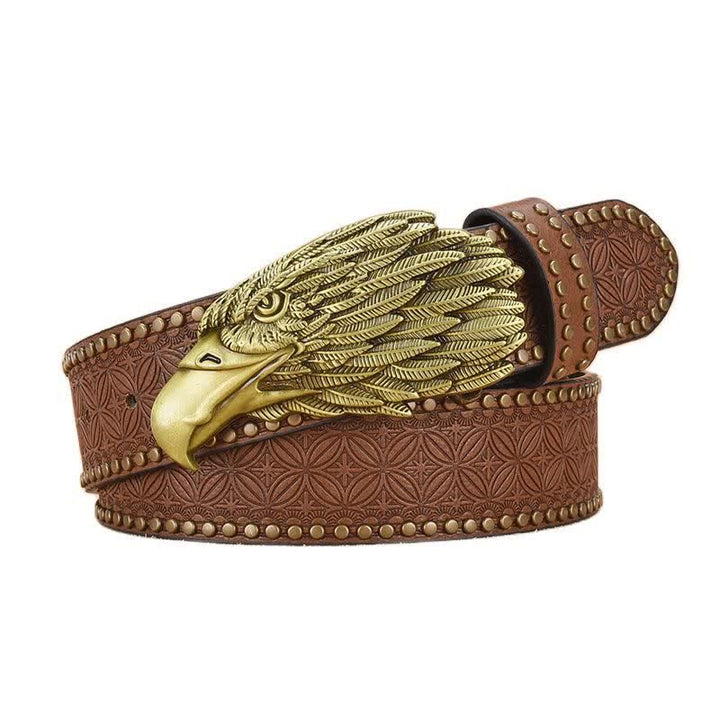 Cinturón de cuero con remaches de cabeza de buitre y águila para hombre