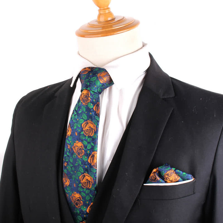 Corbata elegante para hombre con hojas y rosas