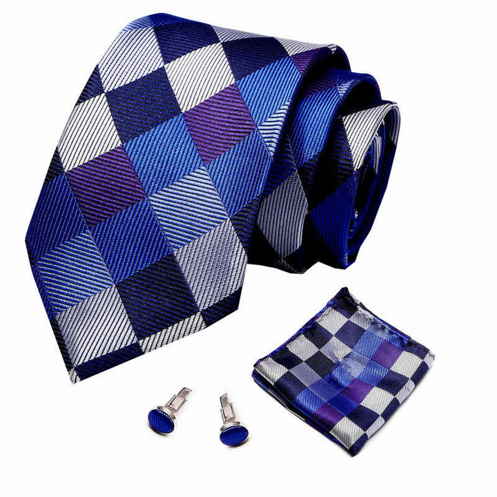 Conjunto de 3 corbatas modernas de cuadros azules y grises para hombre