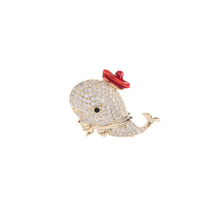 Broche de ballena con diamantes de imitación marinos para mujer