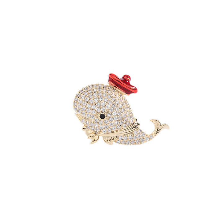 Broche de ballena con diamantes de imitación marinos para mujer