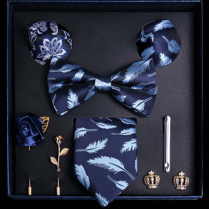 Caja de regalo con 8 pajaritas de moda con diseño de flores y hojas de color azul marino