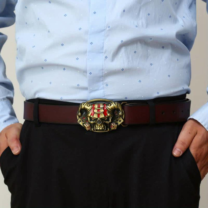 Cinturón de cuero con hebilla de payaso y calavera para hombre, hecho a mano