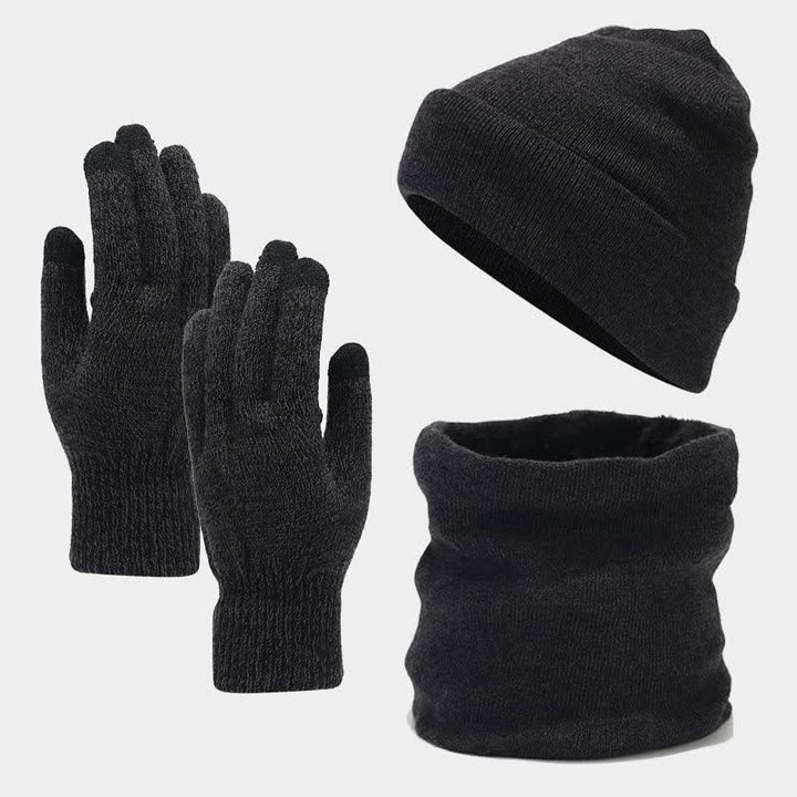 Conjunto de 3 piezas de gorro, bufanda y guantes unisex holgados y cálidos