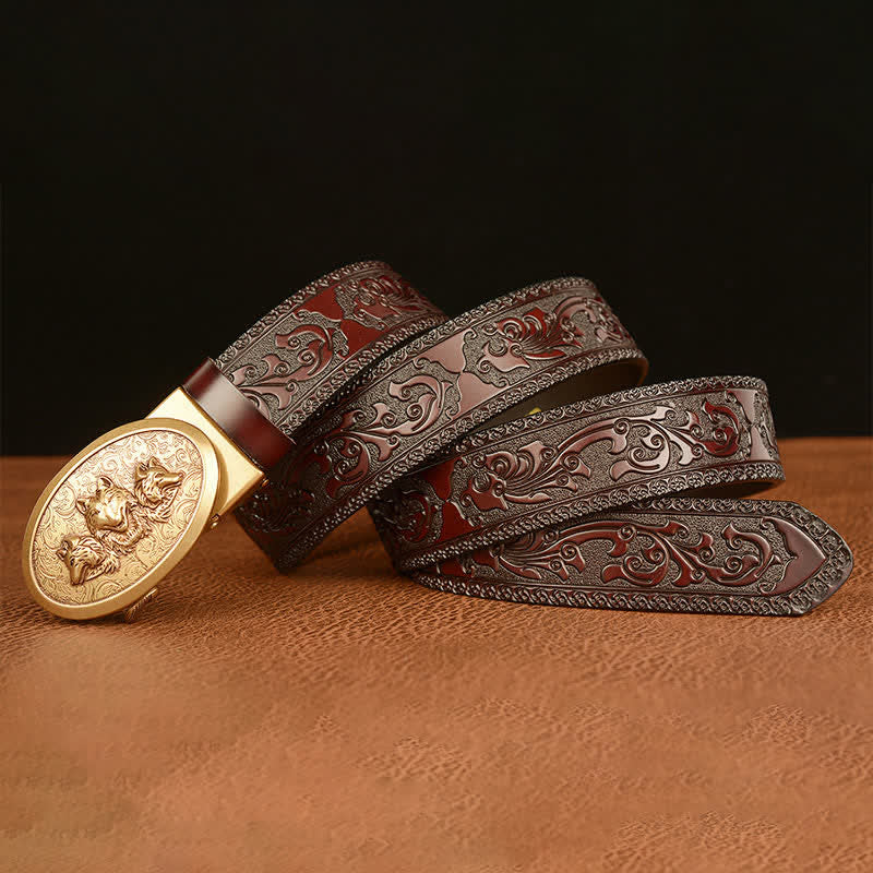 Cinturón de cuero para hombre de la leyenda de los lobos hambrientos