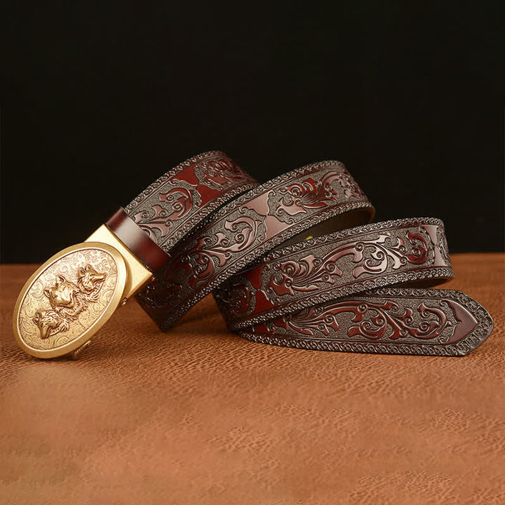 Cinturón de cuero para hombre de la leyenda de los lobos hambrientos
