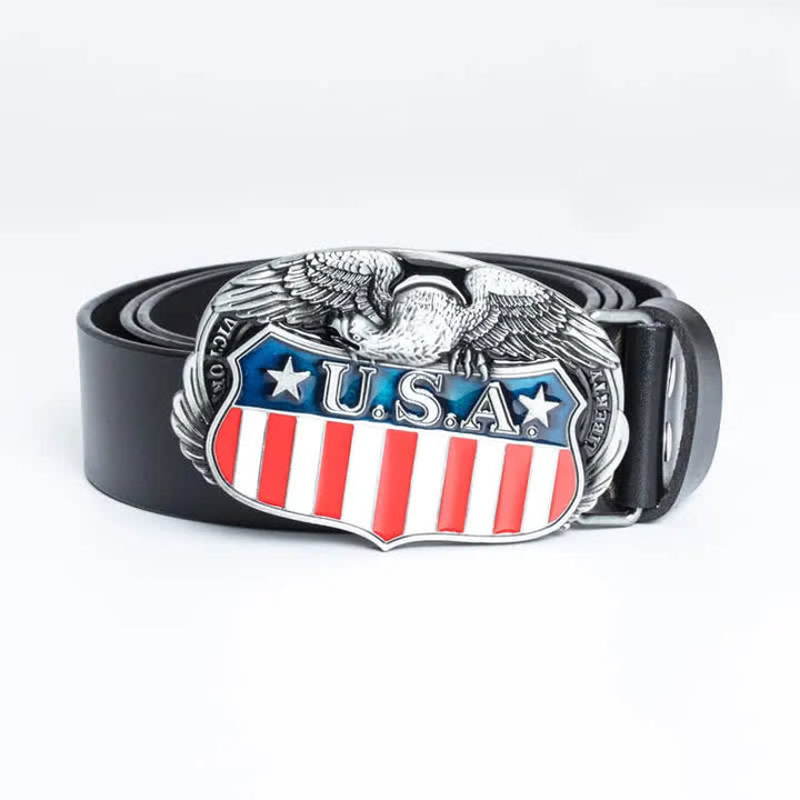 Cinturón de cuero con águila voladora y bandera de EE. UU. con personalidad para hombres
