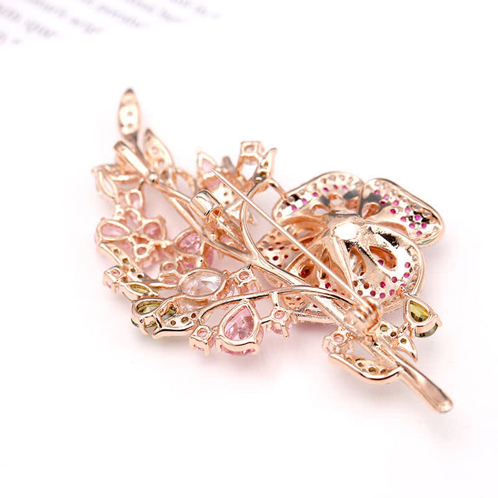 Broche de circonita con ramo de flores rosas para mujer