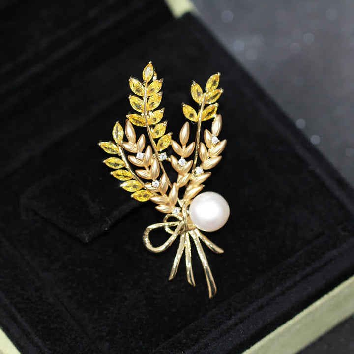 Broche de trigo con circonitas y perlas deslumbrantes para mujer