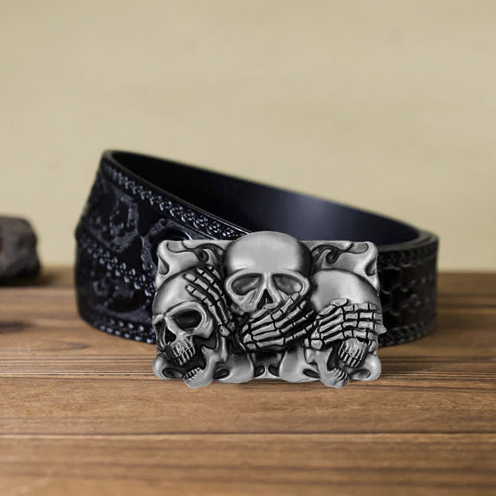 Cinturón de cuero con hebilla de calavera de risa horrible para hombre hecho a mano
