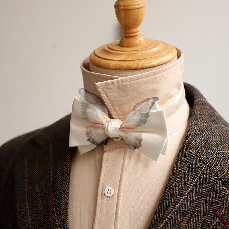 Conjunto de pajarita y pañuelo de bolsillo de organza vintage con mariposas para hombre
