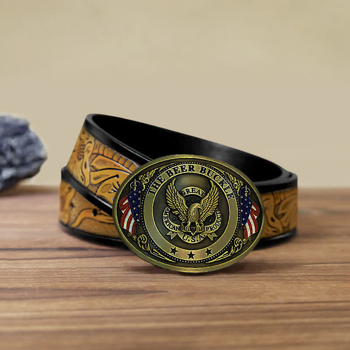 Cinturón de cuero con hebilla para hombre, diseño creativo con bandera de EE. UU. UU. y aguila
