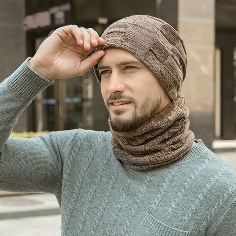 Conjunto de gorro y bufanda de punto a cuadros para invierno
