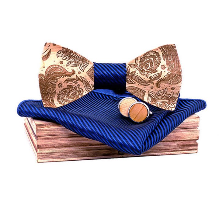 Juego de 3 pajaritas de madera con diseño de cachemira tallada para hombre.