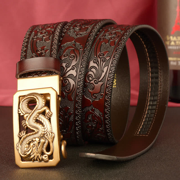 Cinturón de cuero con estampado de dragón en espiral para hombre