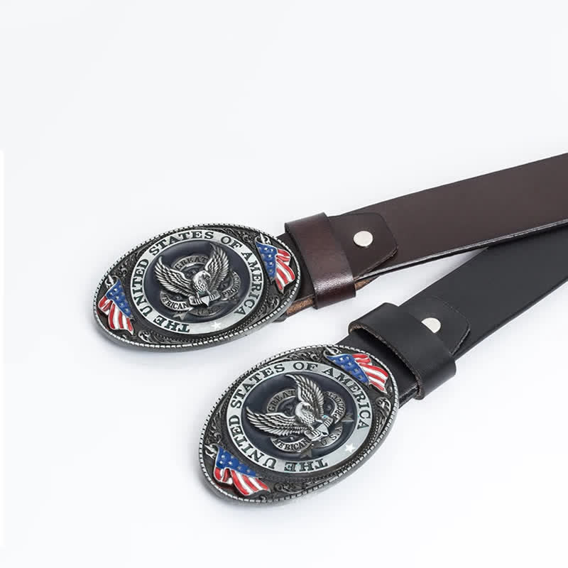 Cinturón de cuero con bandera estadounidense y águila de lujo para hombre