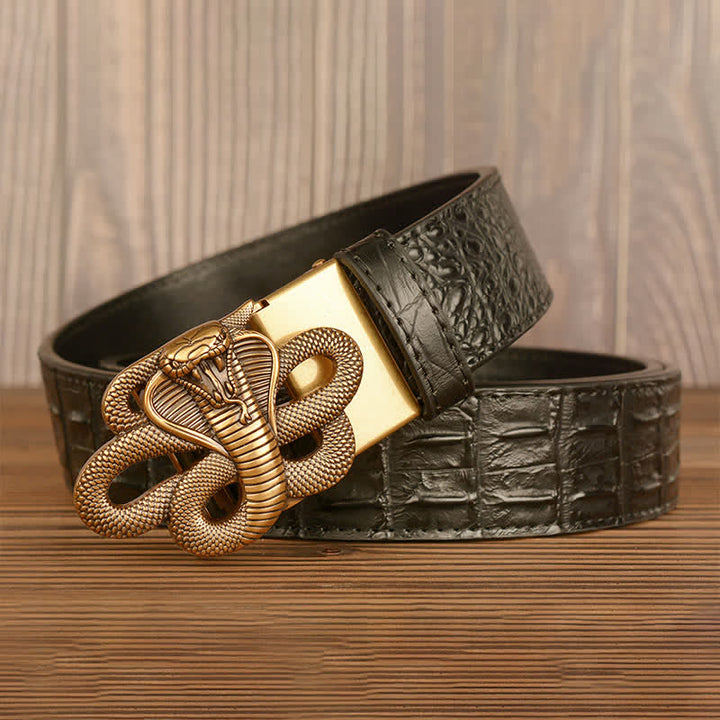 Cinturón de piel de cocodrilo con diseño de cobra rizada para hombre